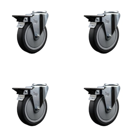 Service Caster 5'' Thermo Rubber Wheel Swivel Bolt Hole Caster Set with Posi Lock Brakes, 4PK SCC-BH20S514-TPRB-PLB-4